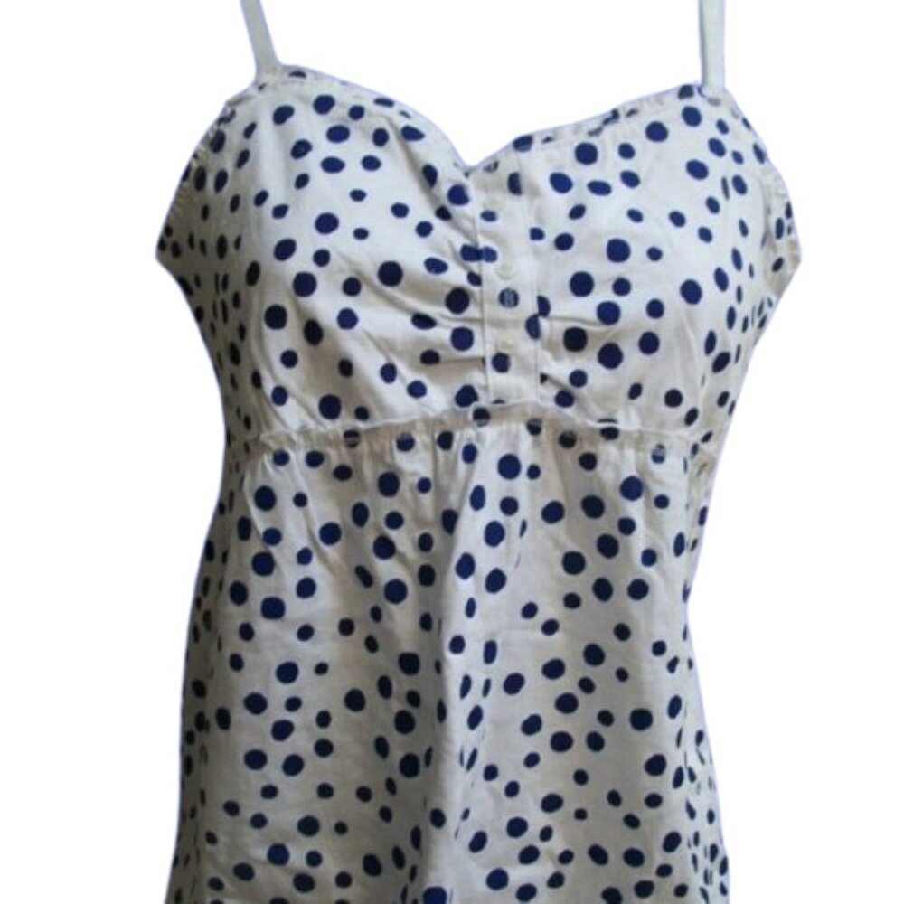 ---  Angel Eyes White Blue Polka Dot Camisole Top Small